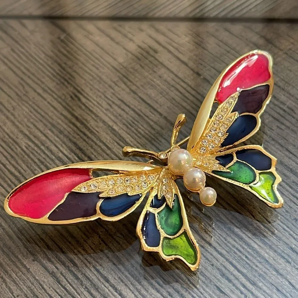Vintage Good Quality Enamel- Cloisonné Butterfly Pin Brooch Colorful Insect